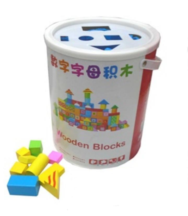 Piezas grandes de madera, 102 uds, caja cilindrica 23x27cm (DD1209)