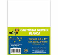 Cartulina Bristol Buho Tamaño Carta Blanca 100H (GM-10110009)