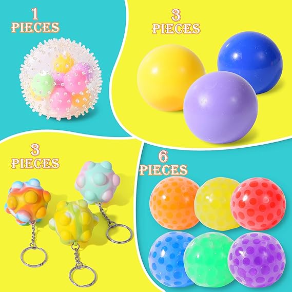 Paquete de 24 bolas antiestrés, minibolas antiestrés para niños y adultos, varios estilos de bolas antiestrés para relajación y concentración, alivio del estrés y la ansiedad, juguetes para apretar para autismo y TDA/TDAH - Image 2