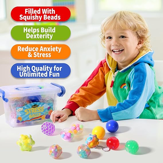 Paquete de 24 bolas antiestrés, minibolas antiestrés para niños y adultos, varios estilos de bolas antiestrés para relajación y concentración, alivio del estrés y la ansiedad, juguetes para apretar para autismo y TDA/TDAH - Image 4