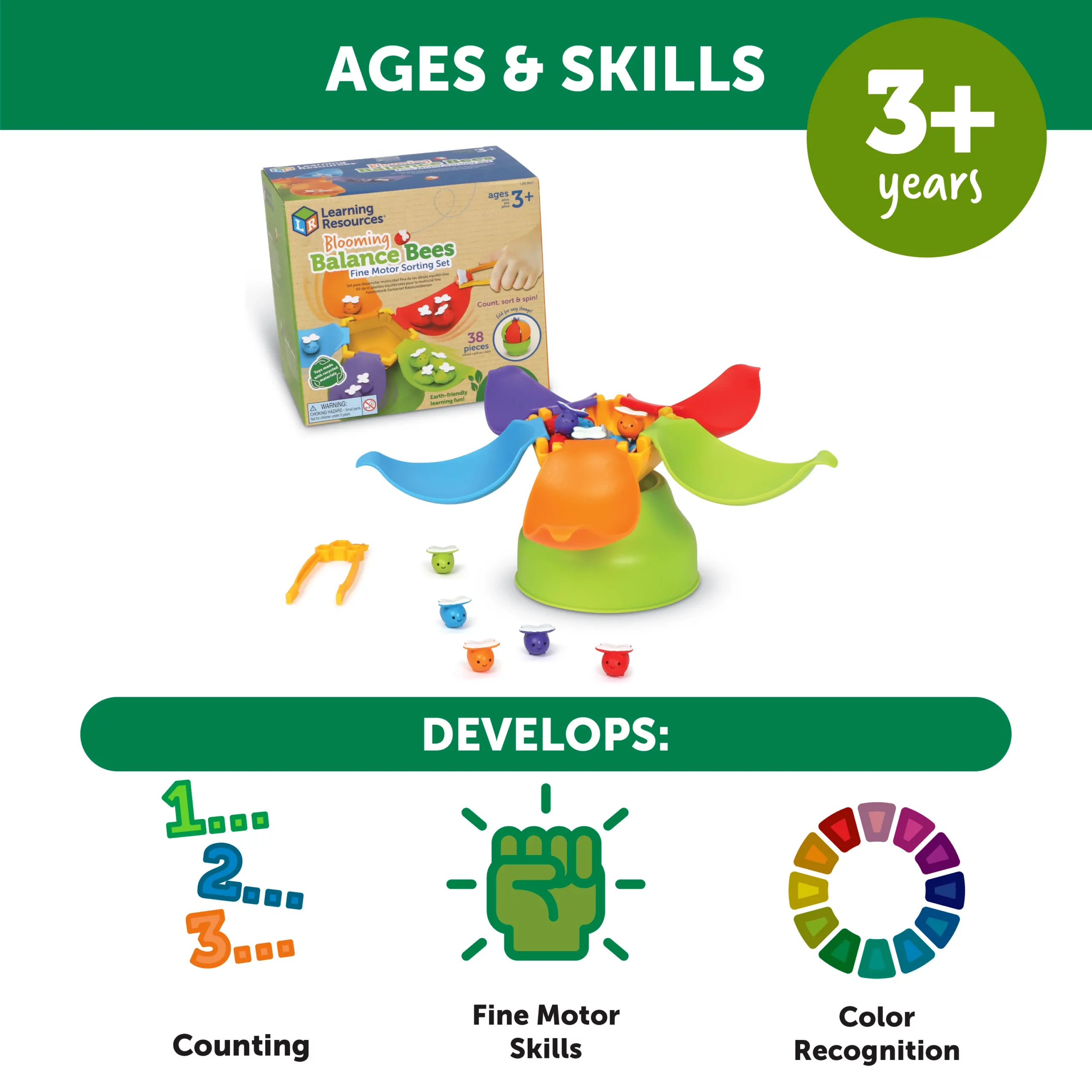 Juego de clasificación de motricidad fina Blooming Balance Bees (LER 3607) - Image 4