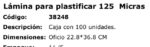 Micas Lámina para plastificar 125 Micras tamaño oficio  (GS38248)