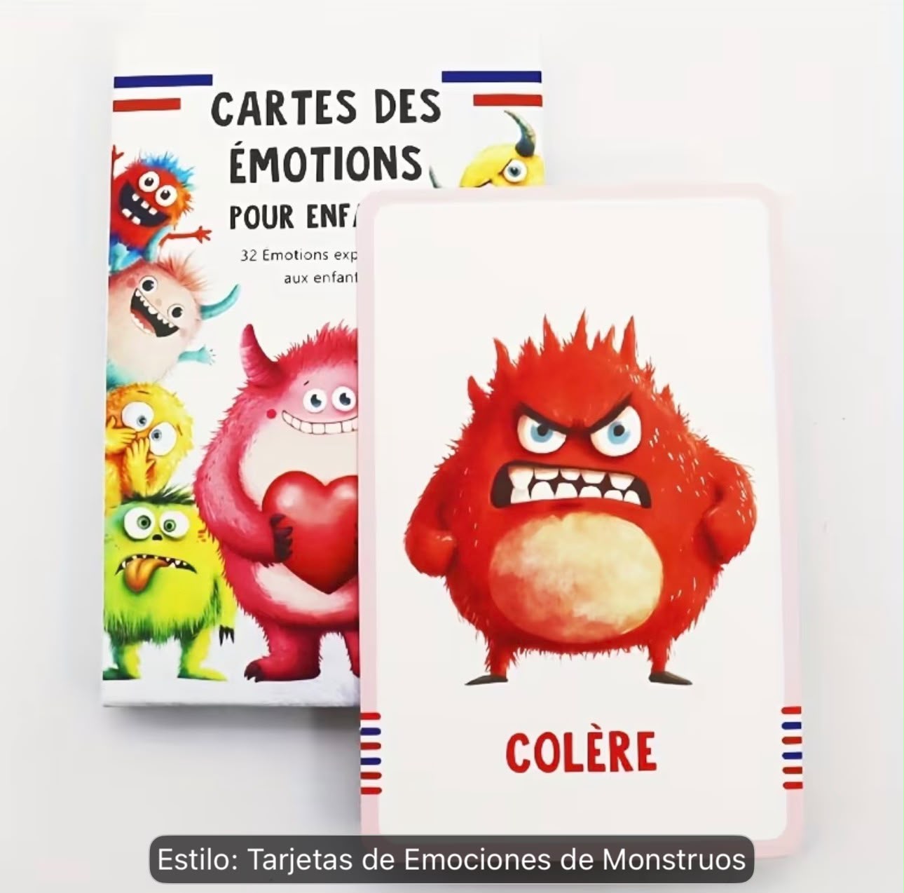 32 tarjetas de emociones con temática monstruos francés