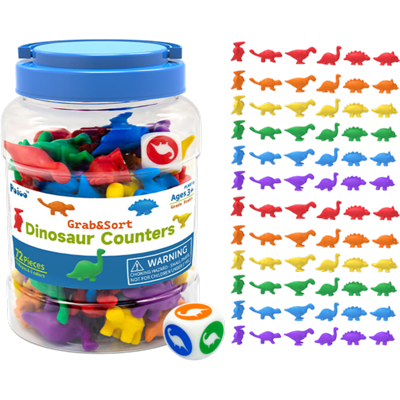 TARRO CON DINOSAURIOS DE COLORES X72 (Contadores)